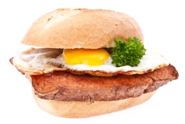 Meat loaf on a roll with fried egg clipart