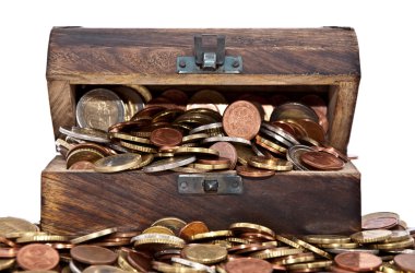 Wooden treasure box with Euro-Coins clipart