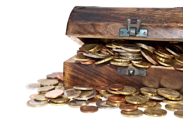 stock image Treasure box with coins