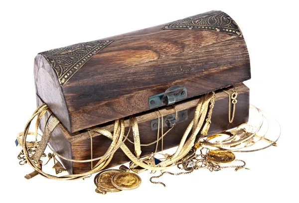 Caja del tesoro con joyas antiguas — Foto de Stock
