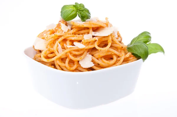 Del av spaghetti med pesto rosso — Stockfoto