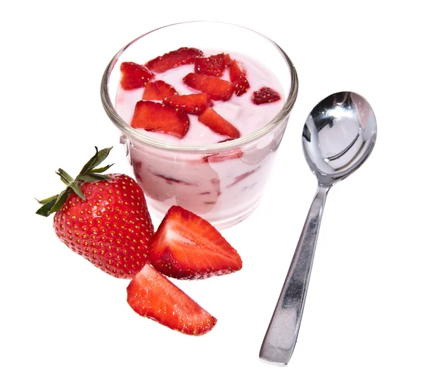 stock image Fresh Strawberry yoghurt on white