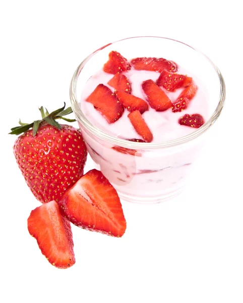 stock image Fresh Strawberry yoghurt on white