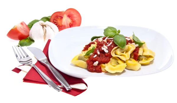 Fresh Tortellini on plate isolated on white — Stock Photo, Image