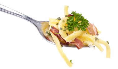 Portion of Cheese Spaetzle on a fork clipart