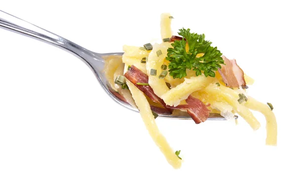 Portion of Cheese Spaetzle on a fork — Stock Photo, Image