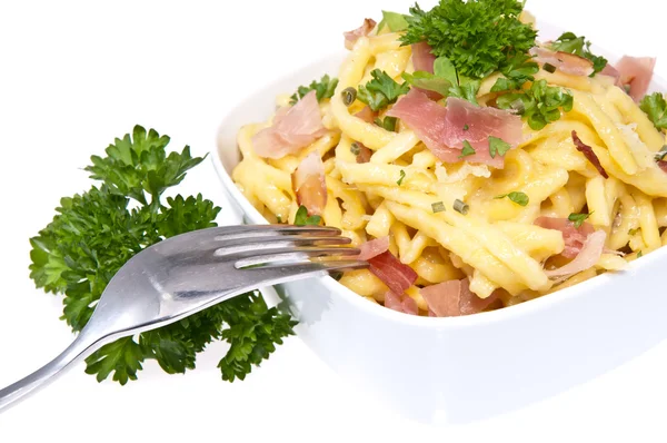 Cheese Spaetzle with fork — Stock Photo, Image