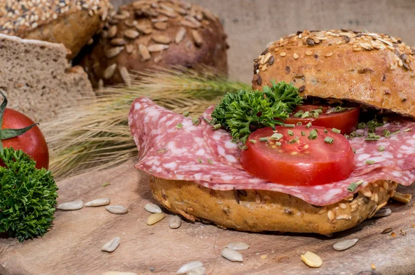 Sandwich de Salami (vista macro ) — Foto de Stock