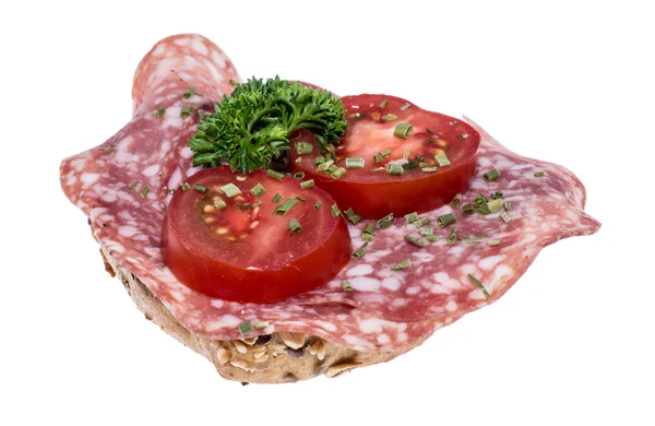 Isolated salami Sandwich — Stock Photo, Image