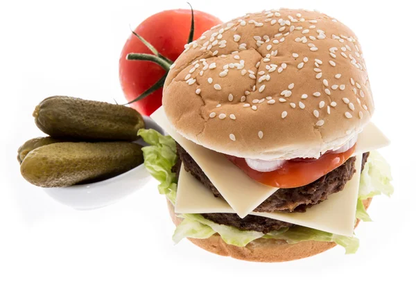 Dupla Burger alapanyagokból — Stock Fotó