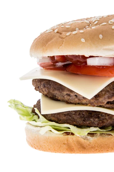 Double Burger isolated on white — Stock Photo, Image