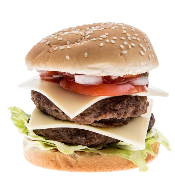 Dubbele hamburger geïsoleerd op wit — Stockfoto