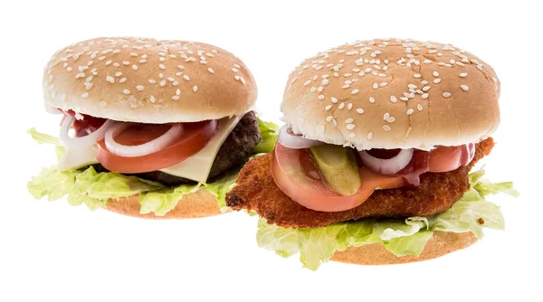 Cheesburger a chickenburger izolovaných na bílém — Stock fotografie