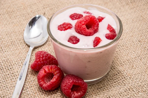 Jogurt świeże wykonane rasperry — Zdjęcie stockowe