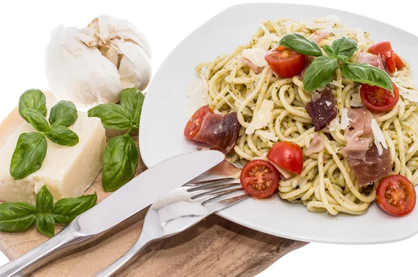 stock image Spaghetti with Pesto and ingredients