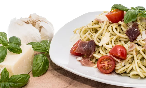 stock image Spaghetti with Pesto and ingredients