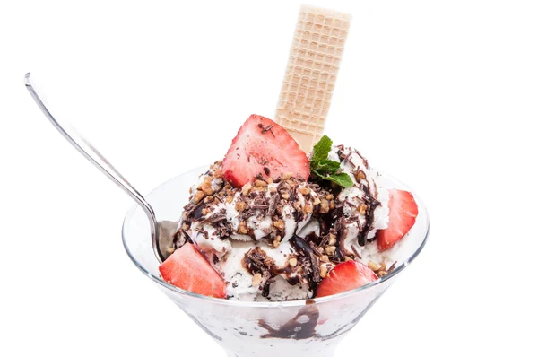 Ice Cream with fresh fruits — Stock Photo, Image