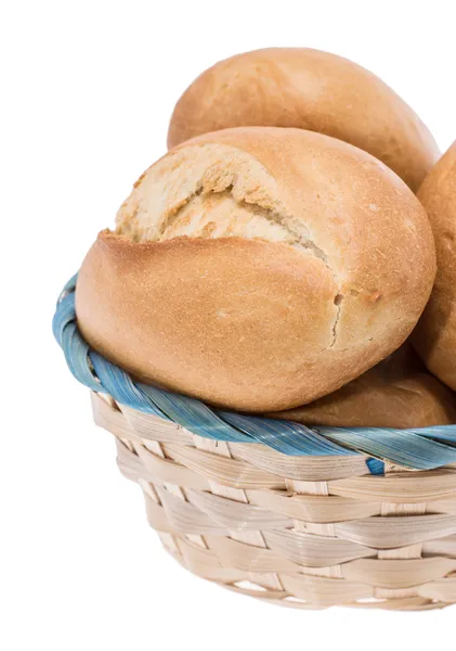 stock image Small basket filled with buns on white