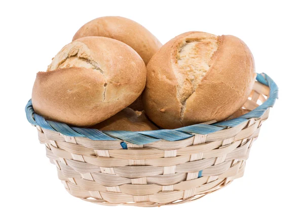 stock image Small basket filled with buns on white