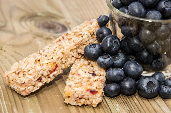 Muesli Bars with Blueberries in a glass — Stock Photo, Image