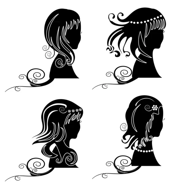 Kadınlar saç siluet kümesi — Stok Vektör