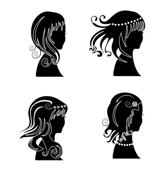 Conjunto de mulher com silhueta de cabelo de beleza — Vetor de Stock