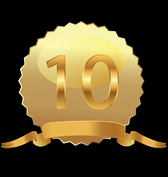 10e anniversaire en sceau d'or — Image vectorielle