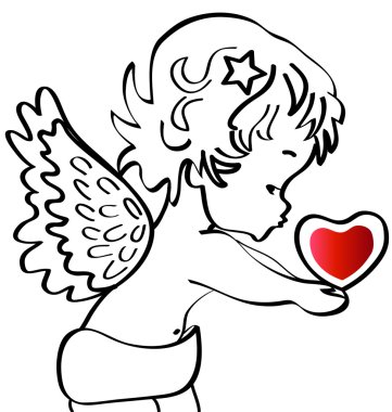 Angel with a heart silhouette clipart