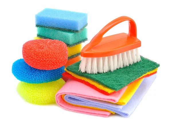 Esponjas e escovas para limpeza — Fotografia de Stock