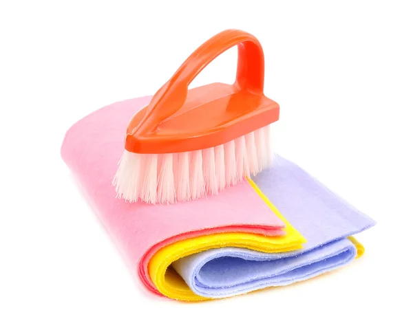 Escova e pano para limpar — Fotografia de Stock