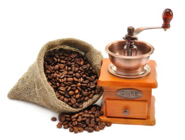 Coffee beans and hand grinder clipart