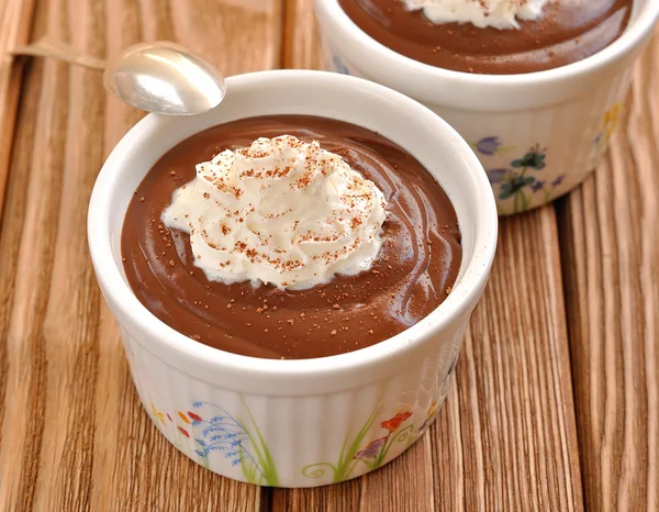 Chocolate dessert with whipped cream — Stock Photo, Image