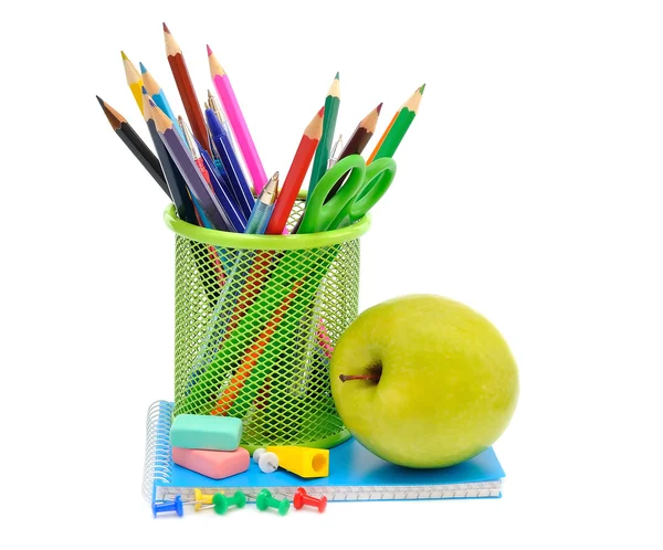Apple and office supplies — Stock Photo, Image
