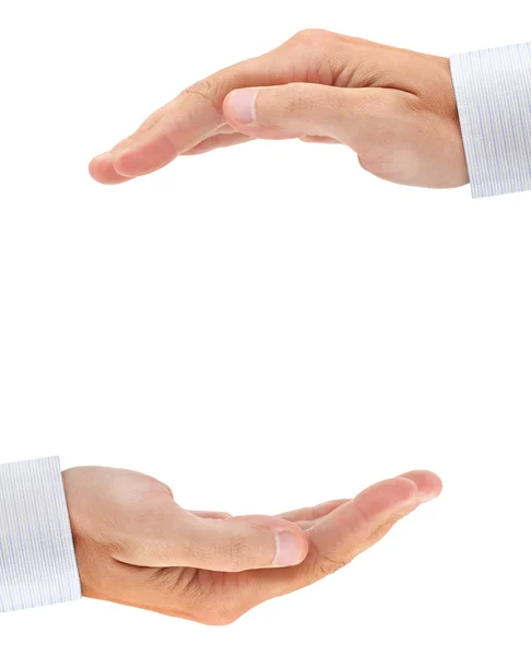 Zwei Geschäftsleute Hände mit Copyspace zwischen ihnen — Stockfoto