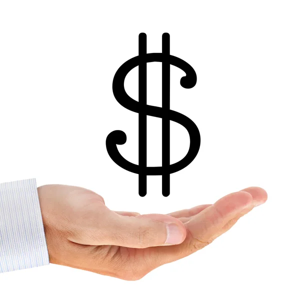 Знак доллара на руке бизнесмена — стоковое фото
