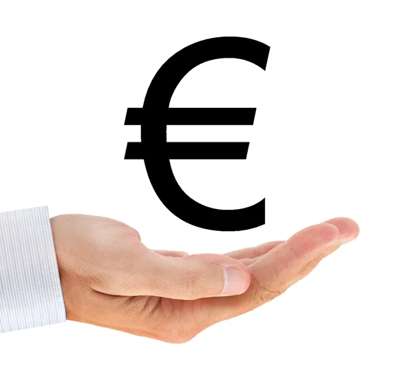 Euro sign on busimessman hand — Stock Photo, Image