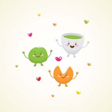 Cute asian tea party clipart