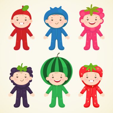 Cute kids in costumes berries clipart