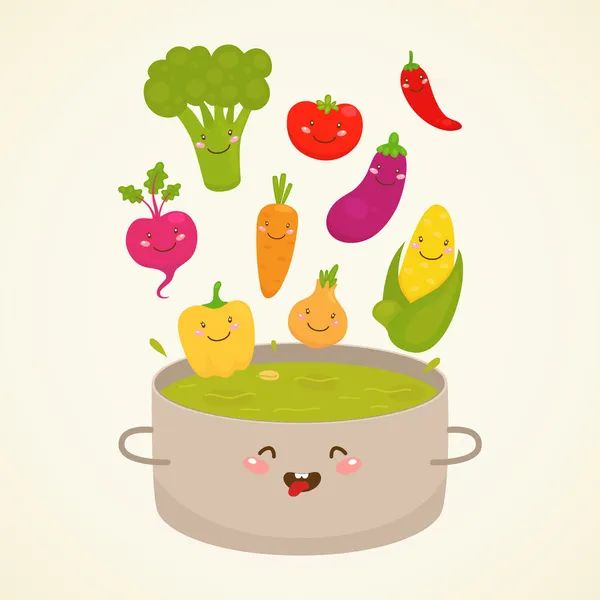 Cute vegetable soup — Stock Vector
