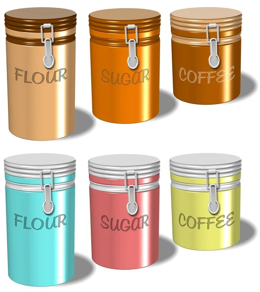 Meel van suiker koffie containers — Stockfoto