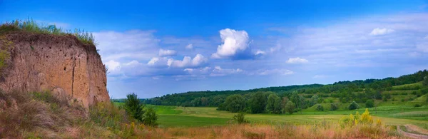 Польова панорама з пагорбом — стокове фото