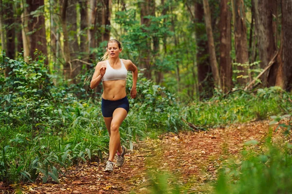 Woman Running in the Forest — Stock Photo, Image