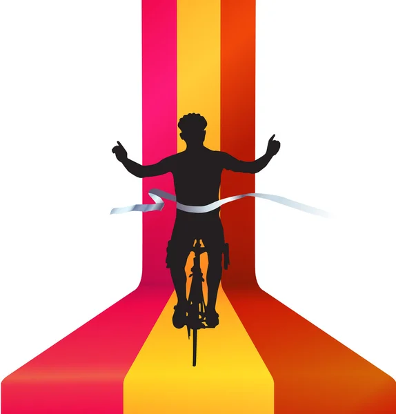 Bicyclist finishing bicycle race - winning concept — Stock Vector
