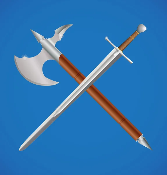 Espada e machado cruzados — Vetor de Stock