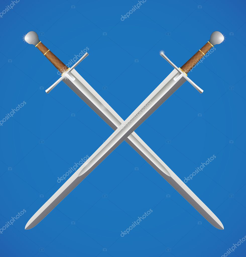 Two realistic crossed swords with golden handle Vector Image