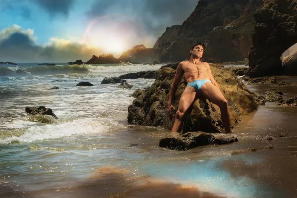 Male model on beach — Stock Photo, Image