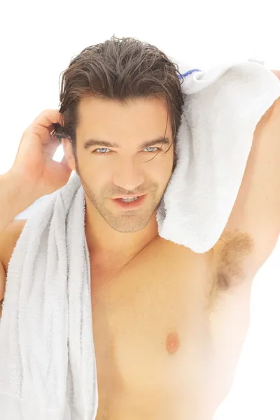 Uomo con asciugamano — Foto Stock