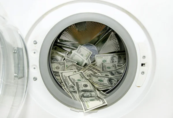 Machine à laver et dollars — Photo