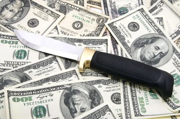 Nóż i dolarów — Zdjęcie stockowe