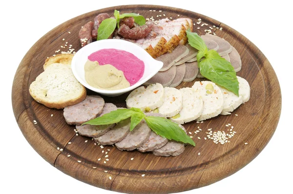 Un piatto di salsicce — Foto Stock